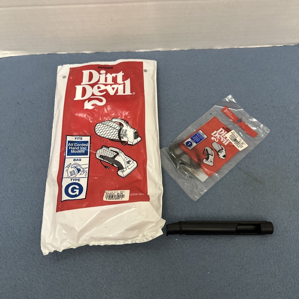 OEM Dirt Devil Open Box Type G Dust Bags - 8 w/NOS Type 1 Belts & 1 Belt Lifter